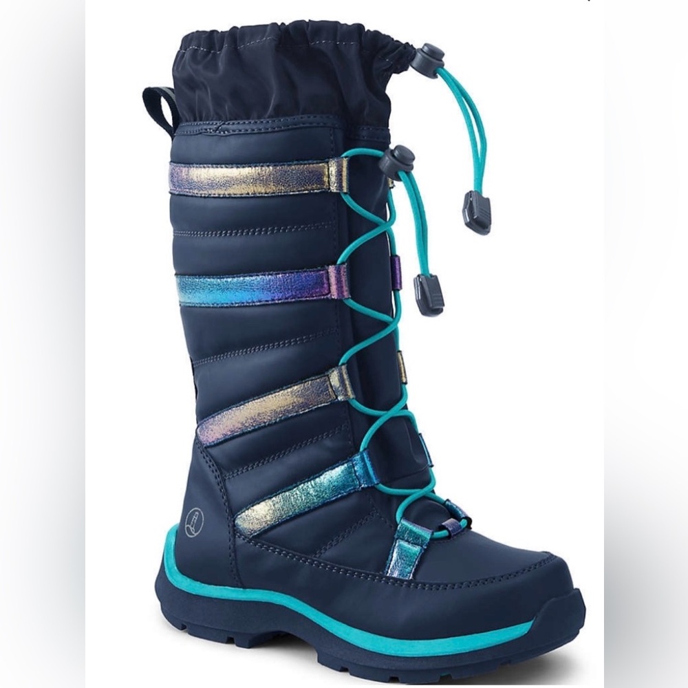 Land’s End Youth Kids Snowflake Navy Insulated Winter Boots Size 4 NEW